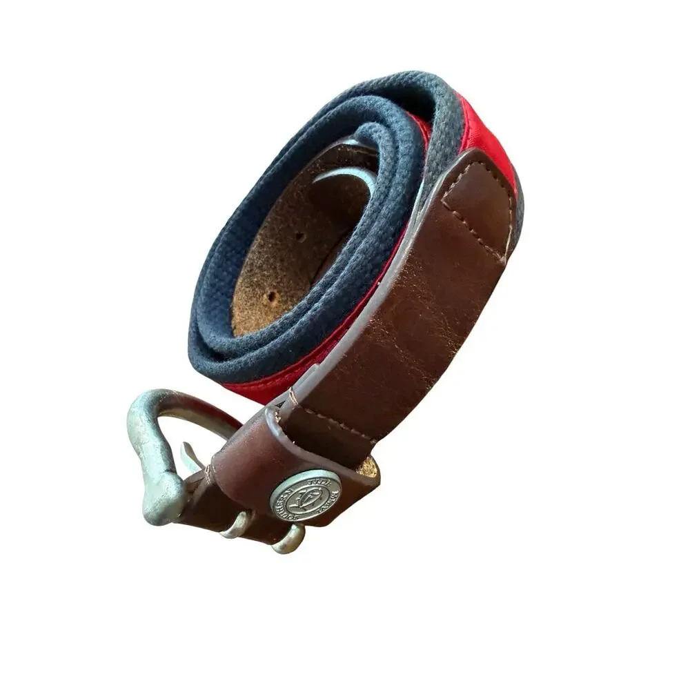 Southern Tide Belt Nautical Skipjack Fish Sz 32 Red Blue Ribbon Canvas Leather
